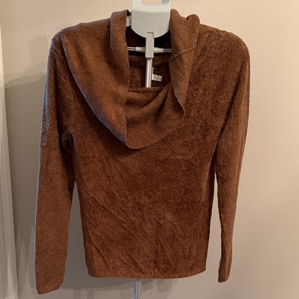 Cache Metallic Brown Cowl Neck off the shoulders Sweater L